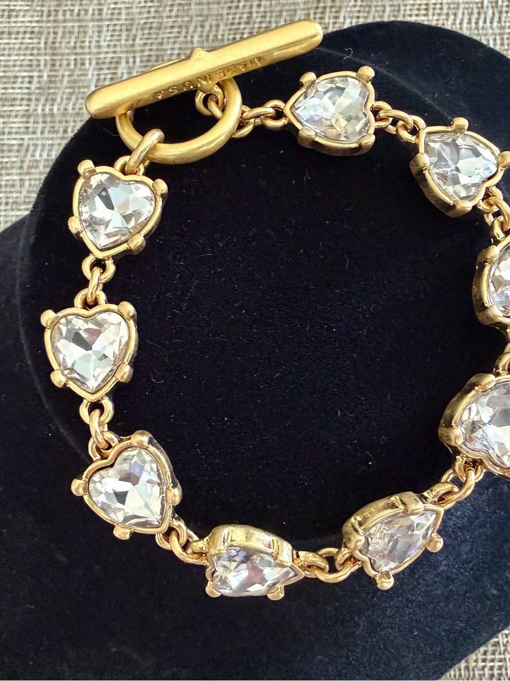 Oscar de la Renta Bracelet💛 Sparkling Crystal Hearts✨Toggle ✨Gold /Clear - Picture 13 of 14
